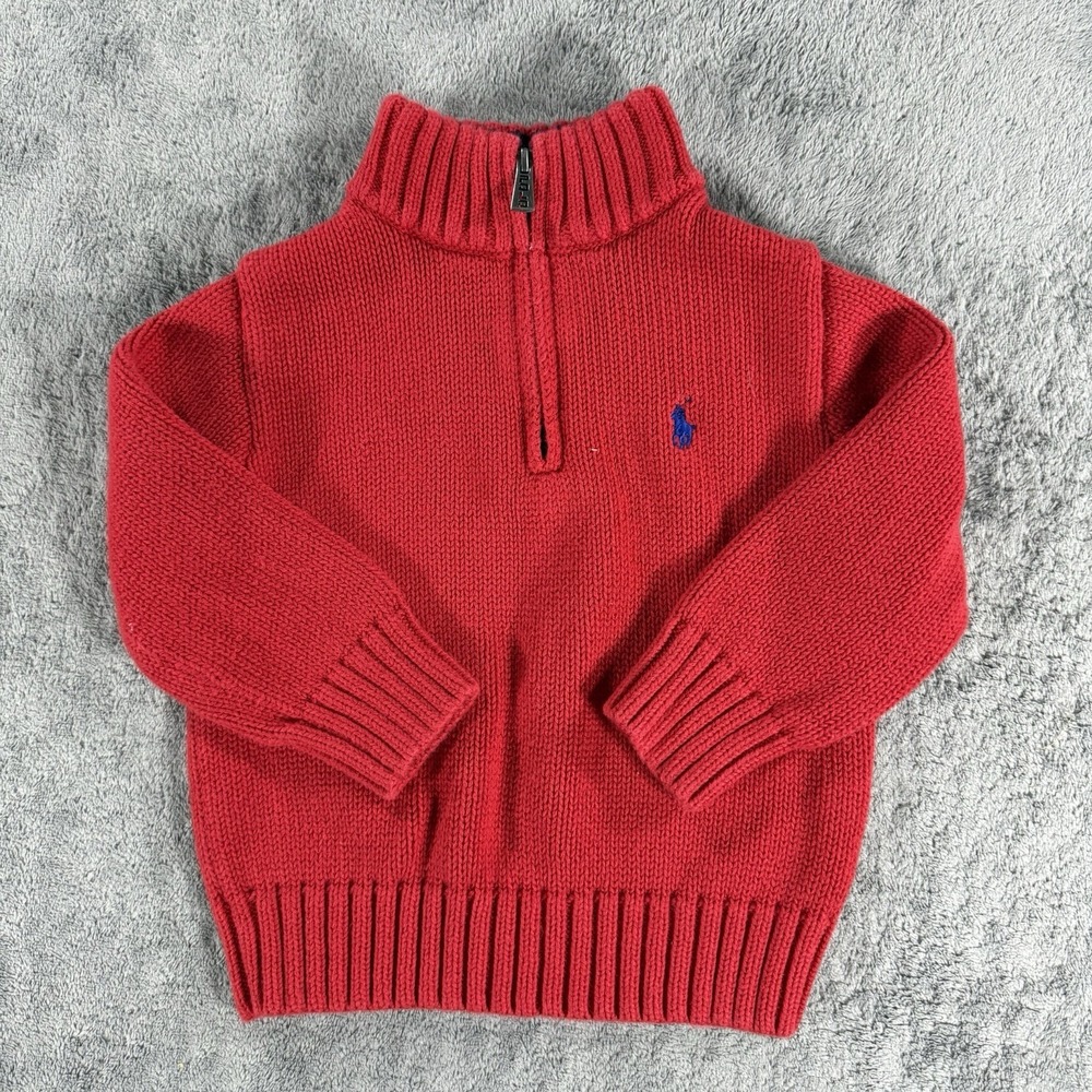 RALPH LAUREN TODDLER BOY RED QUARTER ZIP SWEATER SIZE 18 MONTHS